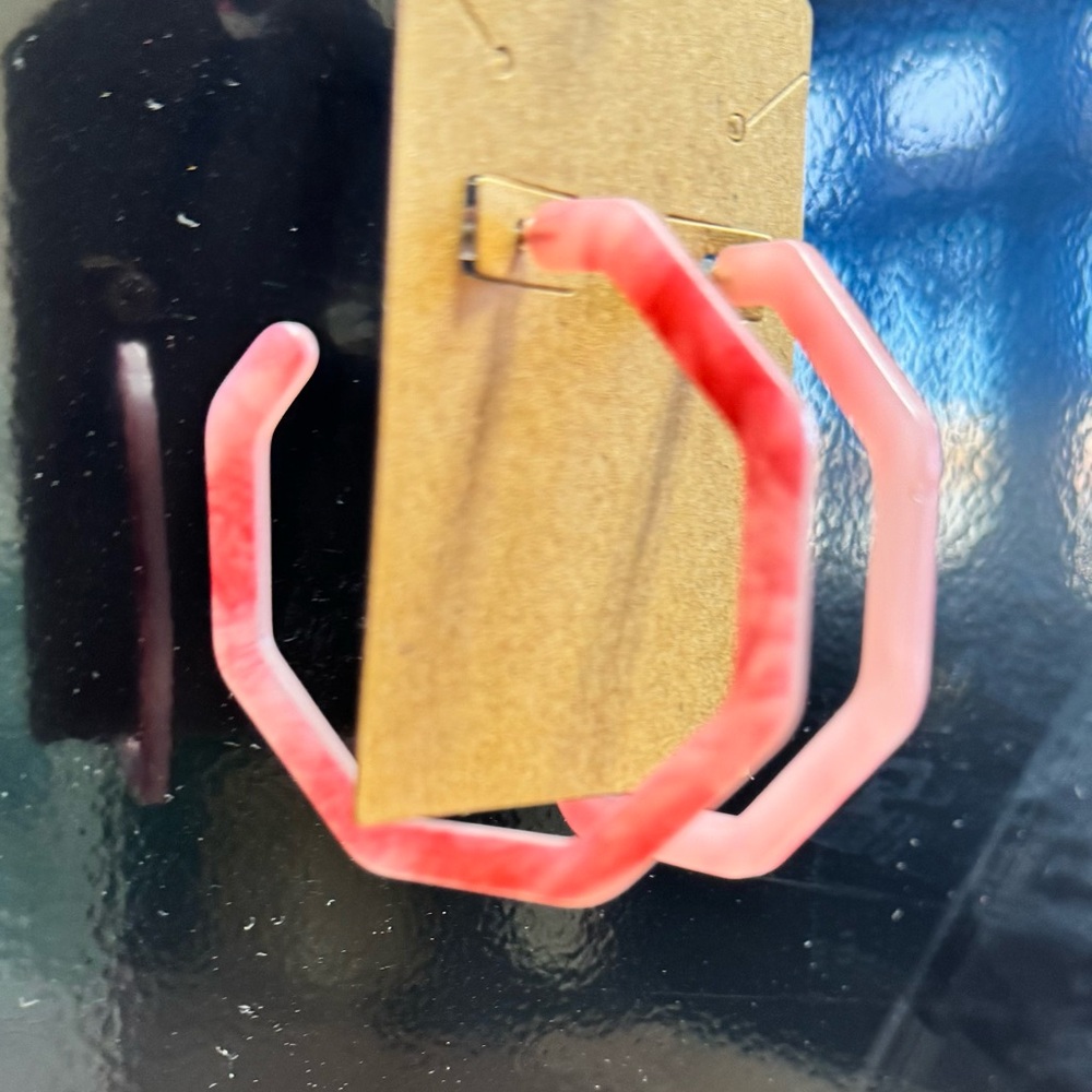 Pink Hexagon Hoop Earrings